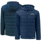 Seattle Seahawks Cutter & Buck Evoke PrimaLoft Hybrid Eco Softshell Recycled Full-Zip Hooded Jacket College Navy - NFL