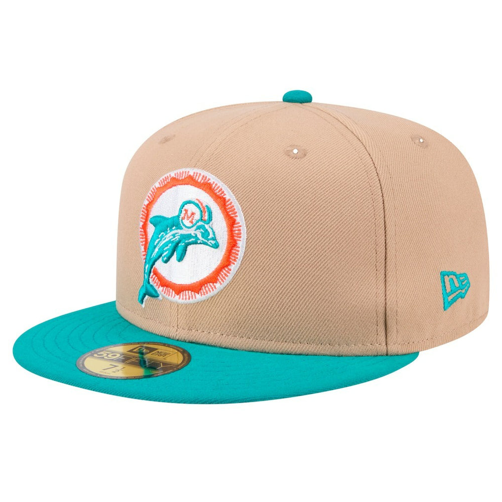 Miami Dolphins New Era Throwback Logo Main 59FIFTY Fitted Hat Tan - NFL