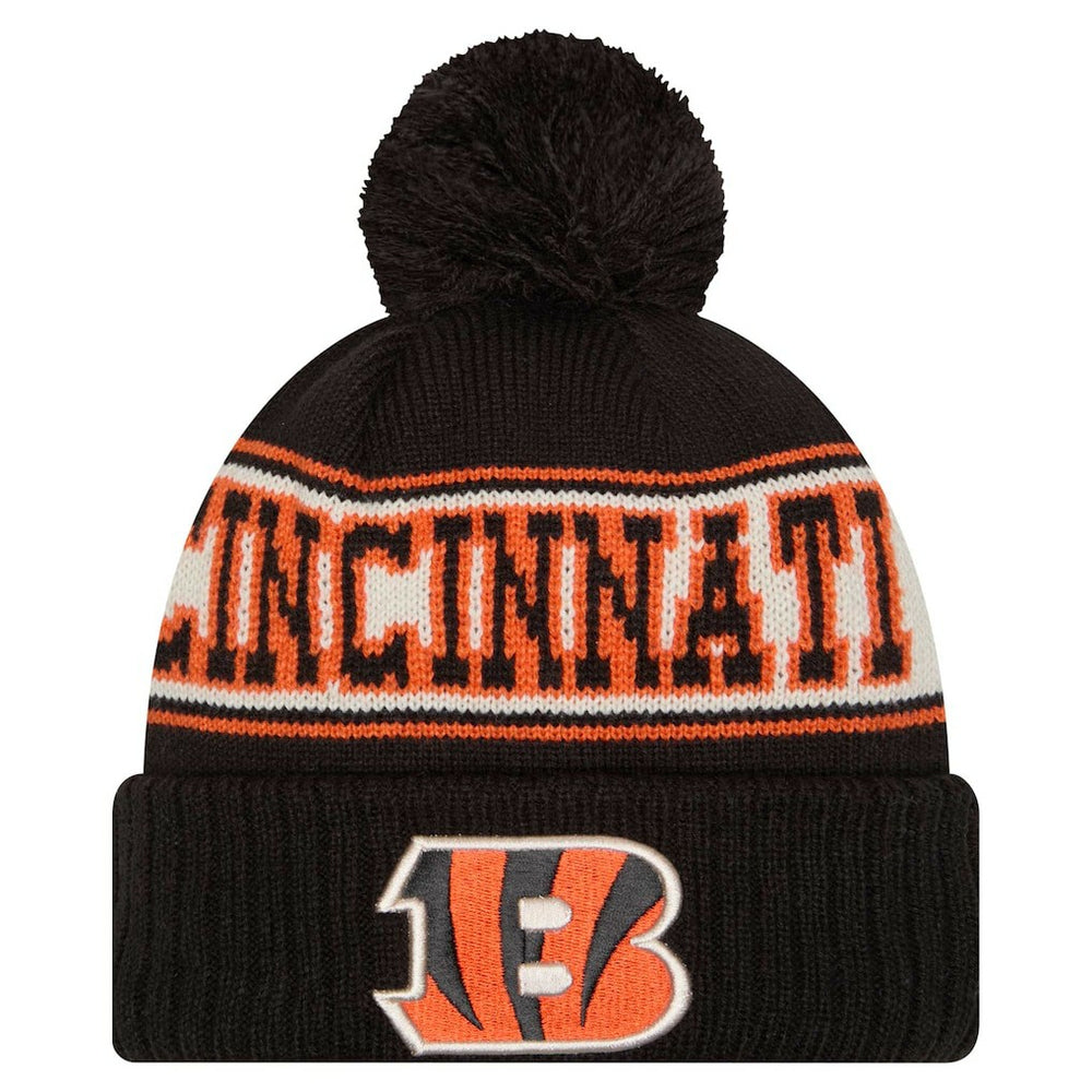Cincinnati Bengals Youth New Era Retro Cuffed Knit Hat with Pom Black - NFL