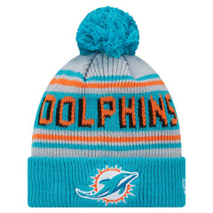 Miami Dolphins New Era Youth Main Cuffed Knit Hat with Pom Aqua - NFL