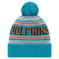 Miami Dolphins New Era Youth Main Cuffed Knit Hat with Pom Aqua - NFL