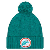 Miami Dolphins New Era Women's Cable Cuffed Knit Hat with Pom Aqua - NFL