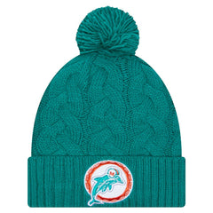 Miami Dolphins New Era Women's Cable Cuffed Knit Hat with Pom Aqua - NFL