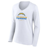 Los Angeles Chargers Women's Team Lockup Long Sleeve V-Neck T-Shirt White - NFL