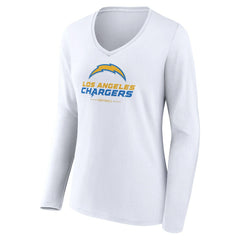Los Angeles Chargers Women's Team Lockup Long Sleeve V-Neck T-Shirt White - NFL