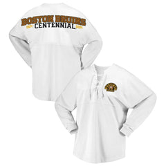 Boston Bruins Fanatics Women's 100th Anniversary Spirit Jersey T-Shirt White