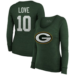 Jordan Love Green Bay Packers Majestic Threads Women's Name & Number Long Sleeve Scoop Neck Tri-Blend T-Shirt – Green - NFL