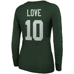 Jordan Love Green Bay Packers Majestic Threads Women's Name & Number Long Sleeve Scoop Neck Tri-Blend T-Shirt – Green - NFL