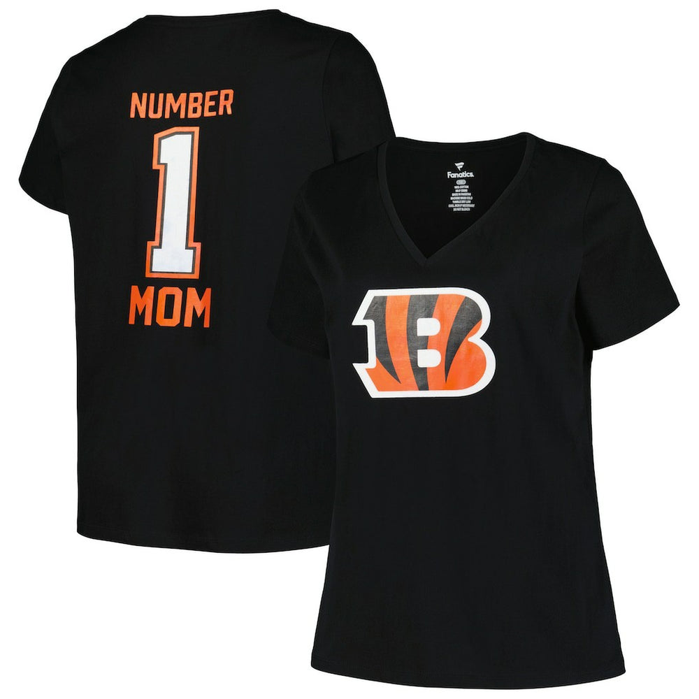 Cincinnati Bengals Women's Plus Size Mother's Day #1 Mom V-Neck T-Shirt Black - Fanatics