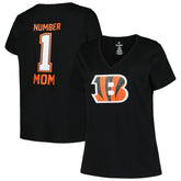 Cincinnati Bengals Women's Plus Size Mother's Day #1 Mom V-Neck T-Shirt Black - Fanatics