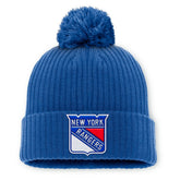 New York Rangers Fanatics Primary Logo Cuffed Knit Hat with Pom Blue