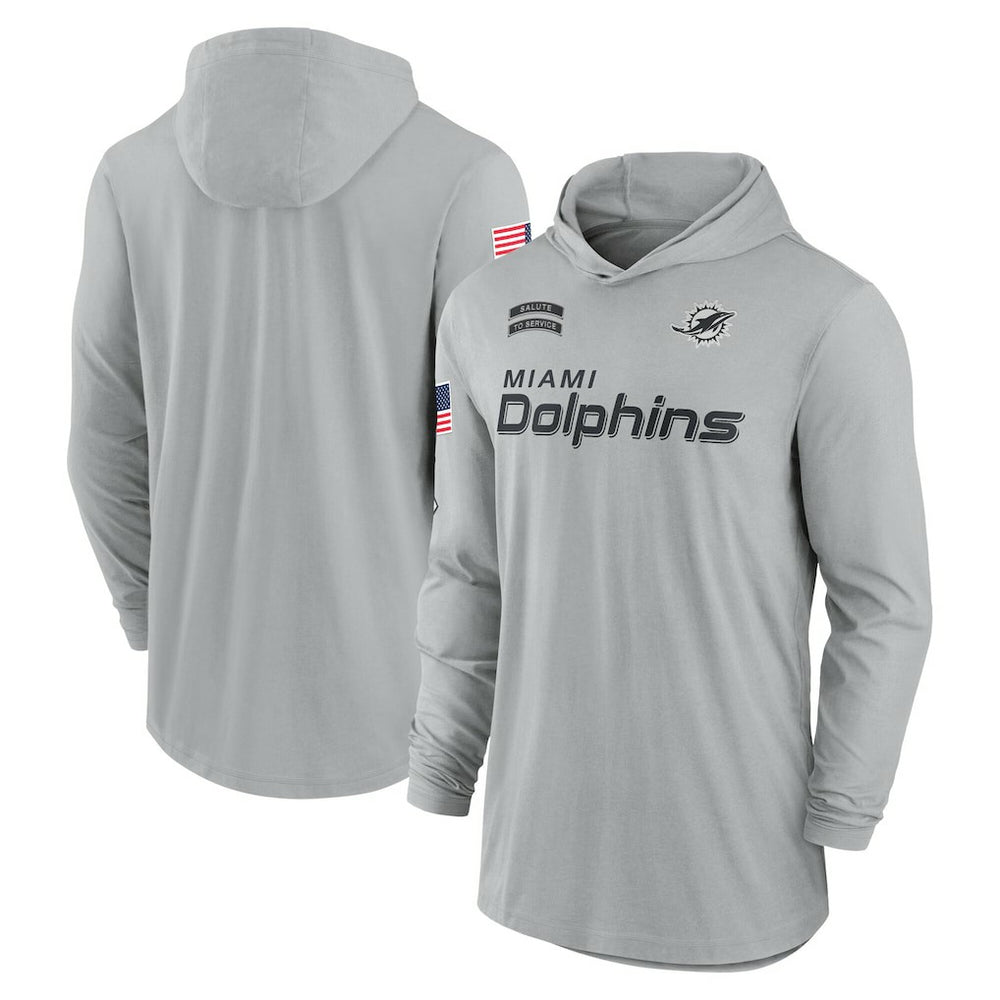 Miami Dolphins 2024 Salute to Service Lightweight Dri-FIT Long Sleeve Hoodie T-Shirt Gray - Nike