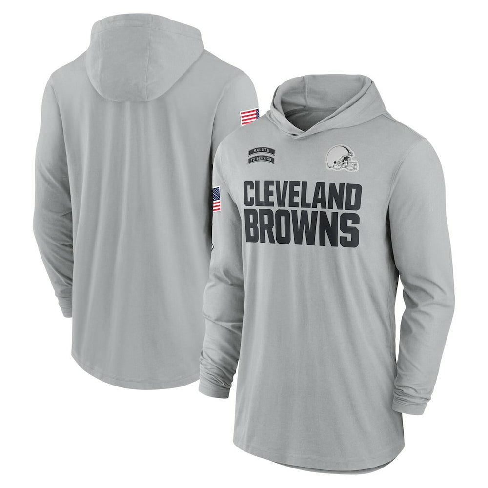 Cleveland Browns 2024 Salute to Service Lightweight Dri-FIT Long Sleeve Hoodie T-Shirt Gray - Nike