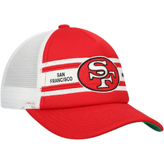 San Francisco 49ers Youth Stripe Trucker Adjustable Hat Scarlet - Mitchell & Ness