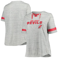 New Jersey Devils - Fanatics Women's Plus Size Lace-Up T-Shirt Heather Gray
