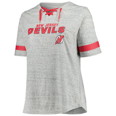 New Jersey Devils - Fanatics Women's Plus Size Lace-Up T-Shirt Heather Gray