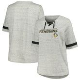 Pittsburgh Penguins Fanatics Women's Plus Size Lace-Up T-Shirt Heather Gray