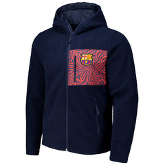 Barcelona Sherpa Full-Zip Hoodie Jacket - Navy