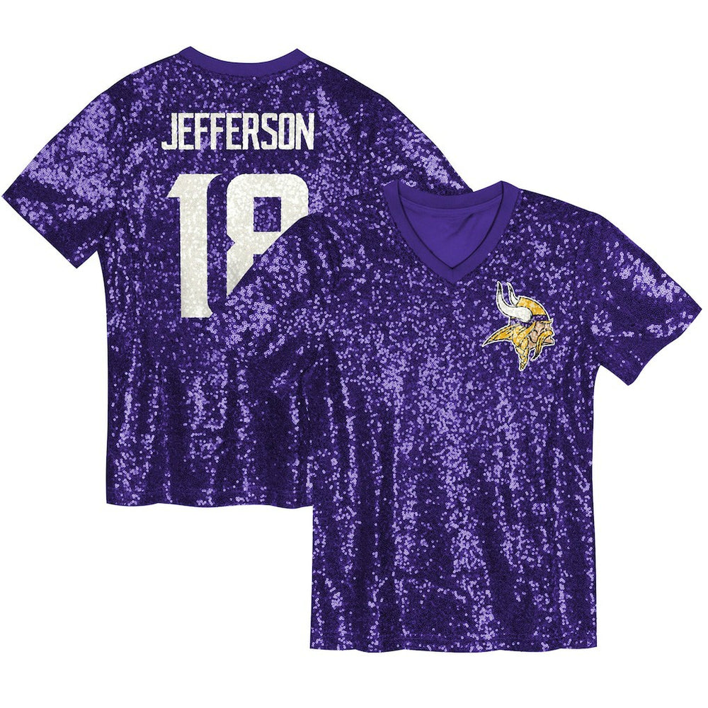 Justin Jefferson Minnesota Vikings Girls Youth Sequin V-Neck Fashion Jersey Purple - NFL