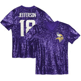 Justin Jefferson Minnesota Vikings Girls Youth Sequin V-Neck Fashion Jersey Purple - NFL