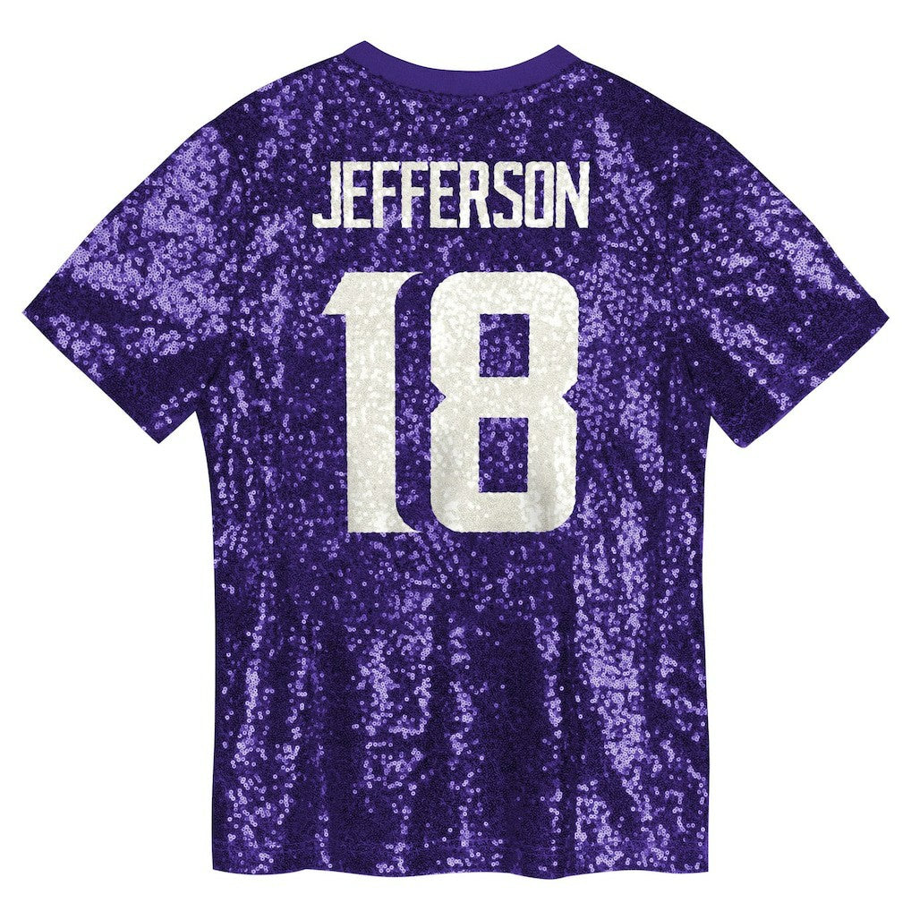 Justin Jefferson Minnesota Vikings Girls Youth Sequin V-Neck Fashion Jersey - Purple discount | NFL Jerseys