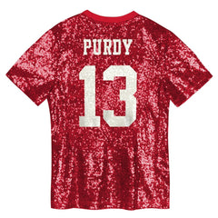 Brock Purdy San Francisco 49ers Girls Youth Sequin V-Neck Fashion Jersey Scarlet - NFL