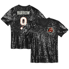 Joe Burrow Cincinnati Bengals Girls Youth Sequin V-Neck Fashion Jersey Black - NFL