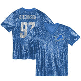 Aidan Hutchinson Detroit Lions Girls Youth Sequin V-Neck Fashion Jersey Blue - NFL