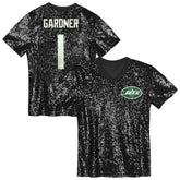 Sauce Gardner New York Jets Girls Youth Sequin V-Neck Fashion Jersey Black - NFL