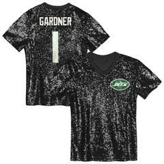 Sauce Gardner New York Jets Girls Youth Sequin V-Neck Fashion Jersey Black - NFL
