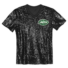 Sauce Gardner New York Jets Girls Youth Sequin V-Neck Fashion Jersey Black - NFL