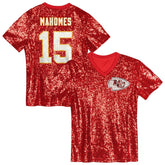 Patrick Mahomes Kansas City Chiefs Girls Youth Sequin V-Neck Fashion Jersey Red - NFL