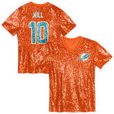 Tyreek Hill Miami Dolphins Girls Youth Sequin V-Neck Fashion Jersey Orange - NFL