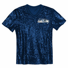 12 Fan Seattle Seahawks Girls Youth Sequin V-Neck Fashion Jersey College Navy - NFL