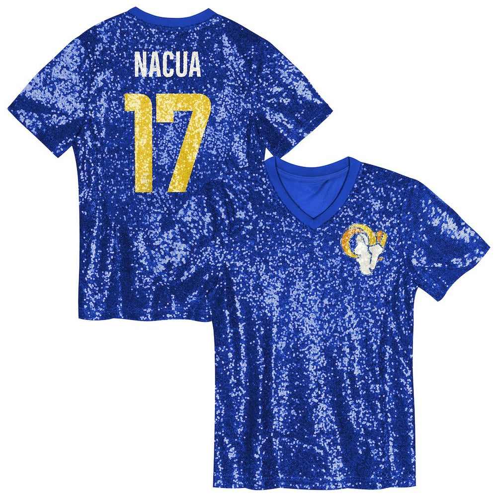 Puka Nacua Los Angeles Rams Girls Youth Sequin V-Neck Fashion Jersey Royal - NFL