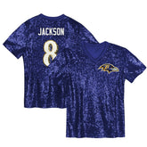 Lamar Jackson Baltimore Ravens Girls Youth Sequin V-Neck Fashion Jersey Purple - NFL