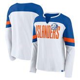 New York Islanders - Fanatics Women's Frozen Long Sleeve Notch Neck T-Shirt White/Royal