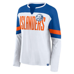 New York Islanders - Fanatics Women's Frozen Long Sleeve Notch Neck T-Shirt White/Royal
