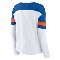 New York Islanders - Fanatics Women's Frozen Long Sleeve Notch Neck T-Shirt White/Royal