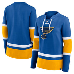 St. Louis Blues - Fanatics Women's Prime Time Lace-Up Long Sleeve T-Shirt Blue