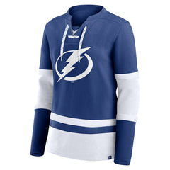 Tampa Bay Lightning - Fanatics Women's Prime Time Lace-Up Long Sleeve T-Shirt Blue