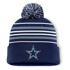 Dallas Cowboys Fundamental Striped Cuffed Knit Hat with Pom Navy - Fanatics