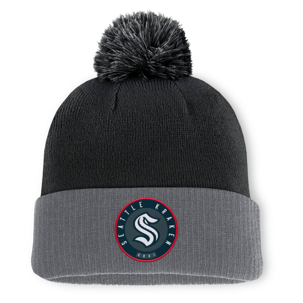 Seattle Kraken Fanatics Aspyn Cuffed Knit Hat with Pom Black