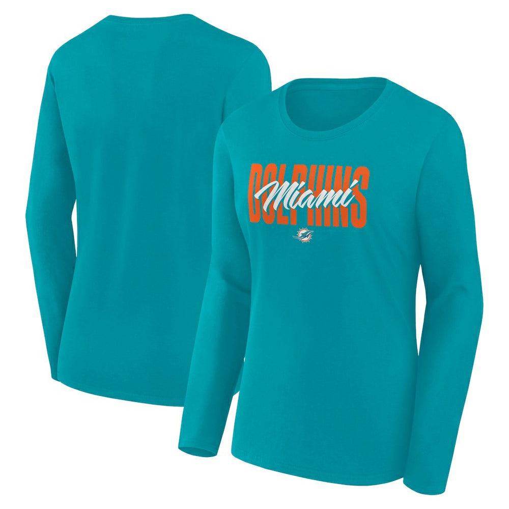 Miami Dolphins Logo Athletic Women's Grip Long Sleeve T-Shirt Aqua - NFL