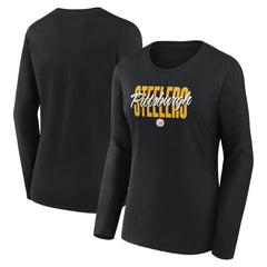 Pittsburgh Steelers Logo Athletic Women's Grip Long Sleeve T-Shirt Black - NFL