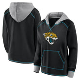 Jacksonville Jaguars Logo Athletic Women's Boom Fleece Pullover V-Neck Hoodie Black - NFL