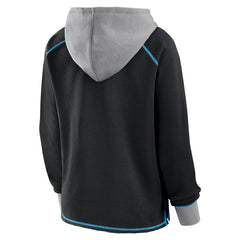Carolina Panthers Logo Athletic Women's Boom Fleece Pullover V-Neck Hoodie Black - NFL