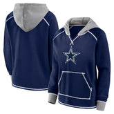 Dallas Cowboys Logo Athletic Women's Boom Fleece Pullover V-Neck Hoodie Navy - NFL