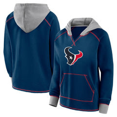 Houston Texans Logo Athletic Women's Boom Fleece Pullover V-Neck Hoodie Navy - NFL