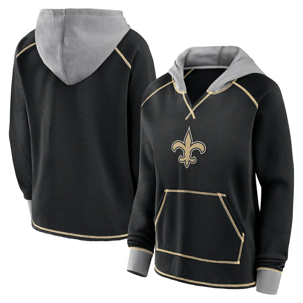 New Orleans Saints Logo Athletic Women's Boom Fleece Pullover V-Neck Hoodie Black - NFL